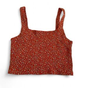 American Eagle Tank Top Women's Red Floral Cropped Square Neck Boho - Small